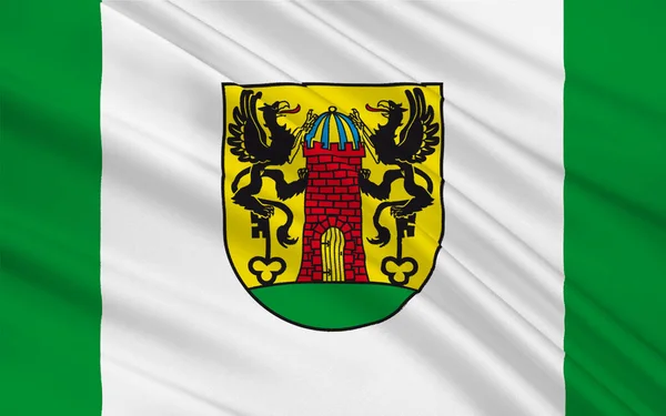 沃尔夫加斯特旗 Wolgast Flag Wolgast 是德国梅克伦堡 沃尔斯瓦尔德地区的一个城镇 3D说明 — 图库照片