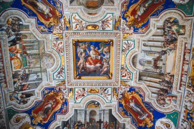 Roma, İtalya - 09 Ekim 2009: Vatikan, Roma, İtalya Sanat Galerisi 'nde boyanmış tavan