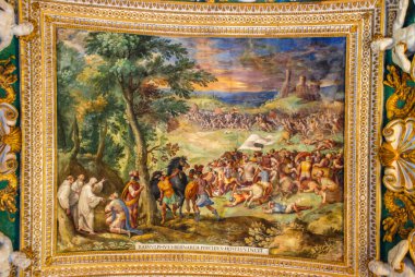 Roma, İtalya - 09 Ekim 2009: İtalya 'nın Vatikan kentindeki Belvedere Avlusunun batı yakasında yer alan Coğrafi Haritalar Galerisi.