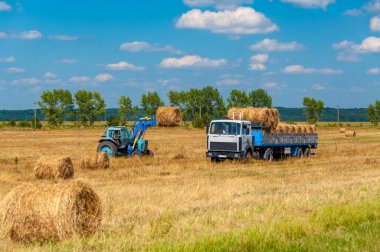 Tarım makineleri tarafından samanların hasat edilmesi üzerine tarım çalışmaları