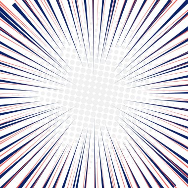 Radyal hız çizgileri hareket arka plan daire yarı ton ile hızlı. Pop art desen ve zoom etkisi. Komik vektör çizim