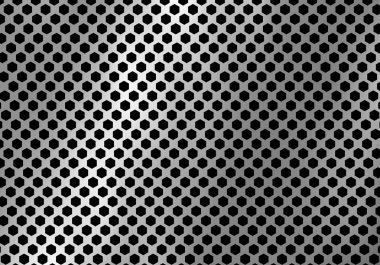 Altıgen desen doku yapılan gümüş metal arka plan. Geometic siyah ve beyaz. Vektör çizim