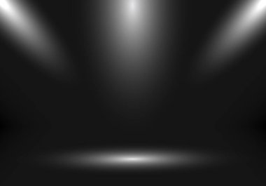 3D boş oda siyah degrade arka plan üzerindeki spot ile tasarımcılar için booth göster. Ürün veya resmi görüntüler. Vektör çizim