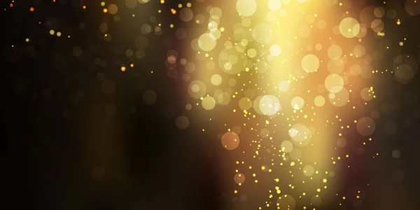 Bokeh ışıklar siyah zemin üzerine altın ışıltılı pırıltılı stardust. Kartı, afiş, davetiye, tasarlamak, fiş için festival altın arka plan. web afiş, broşür. Vektör çizim