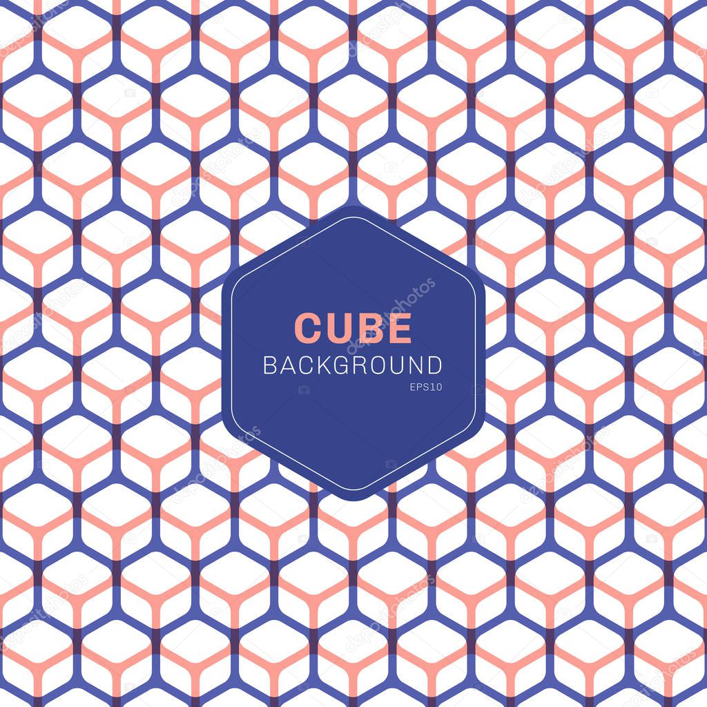 Abstract blue and pink geometric cube pattern hexagons on white background. Vector illustration