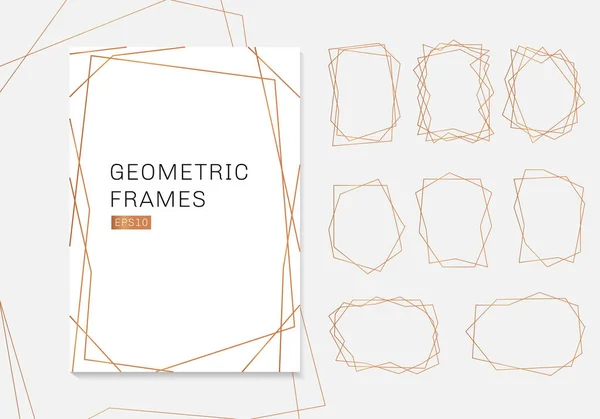 Altın geometrik polihedron çerçeve koleksiyonu. düğün davetiyesi için lüks templates art deco tarzında. Dekoratif desen modern soyut öğeler. Vektör çizim