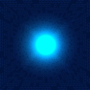 Büyük veri kareler model fütüristik transferi veri perspektif etkisi hafif patlama teknoloji kavramı mavi zemin üzerine soyut. Vektör çizim