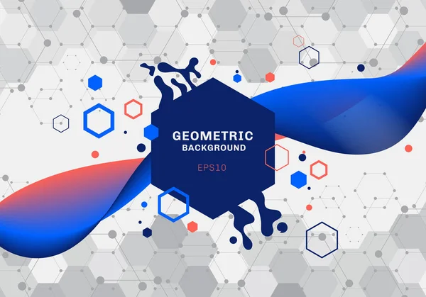 Composition Abstraite Formes Géométriques Molécules Motifs Hexagones Bleu Orange Éclaboussés — Image vectorielle