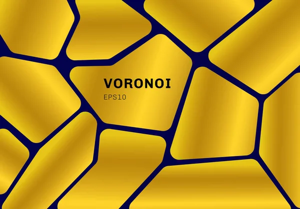 Abstraktní zlaté Voroného diagram na tmavě modrém pozadí. Geometrický — Stockový vektor