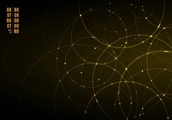 Abstrait cercles néon d'or avec lumière se chevauchant sur fond noir — Image vectorielle