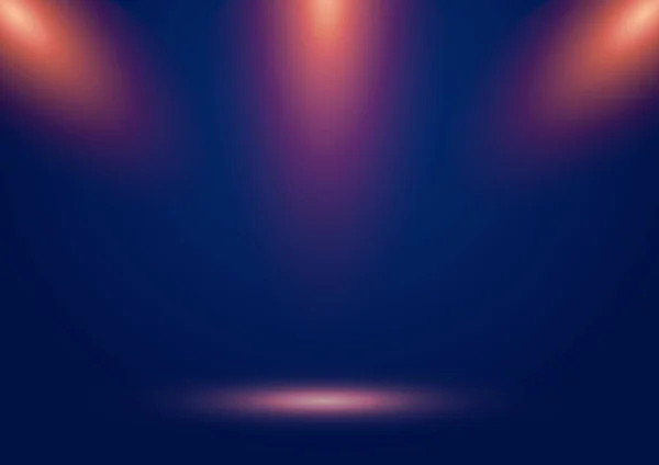 Escenario azul mostrar fondo con focos y rayos naranjas y g — Archivo Imágenes Vectoriales