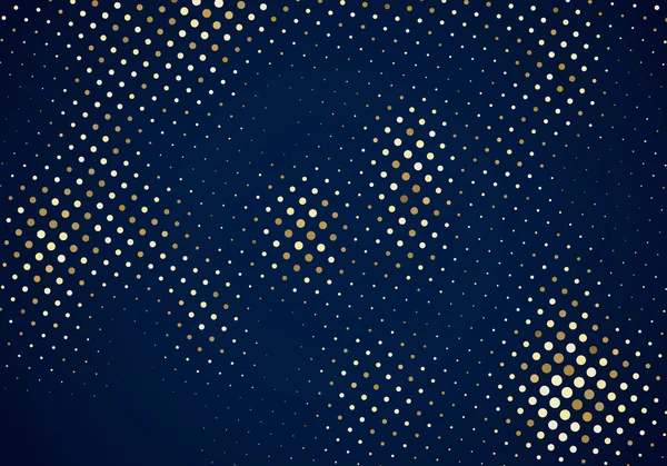 Abstrato brilho padrão de meio tom de ouro no fundo azul escuro b — Vetor de Stock