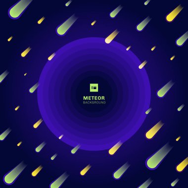 Meteor sarı ve yeşil koyu mavi degrade arka plan üzerinde. Işıltı
