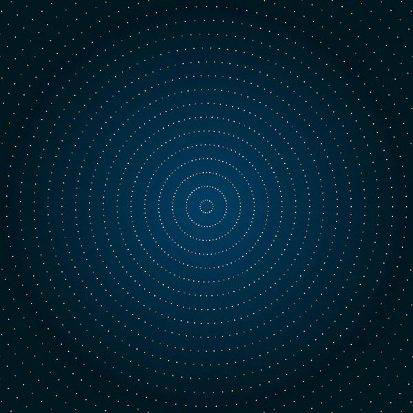 Abstrakt cirkel gyllene prickar mönster glitter lysande på mörkblå — Stock vektor