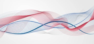 Soyut mavi ve kırmızı dalga ya da beyaz arkaplanda dalgalı çizgi. Vektör illüstrasyonu