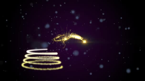 Noel Ağacı Kart Parlayan Işık Happy New Year Başlık Kelime — Stok video