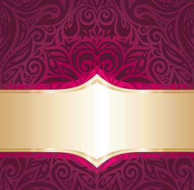 Çiçek Royal kırmızı ve altın lüks vintage davetiye tasarımı