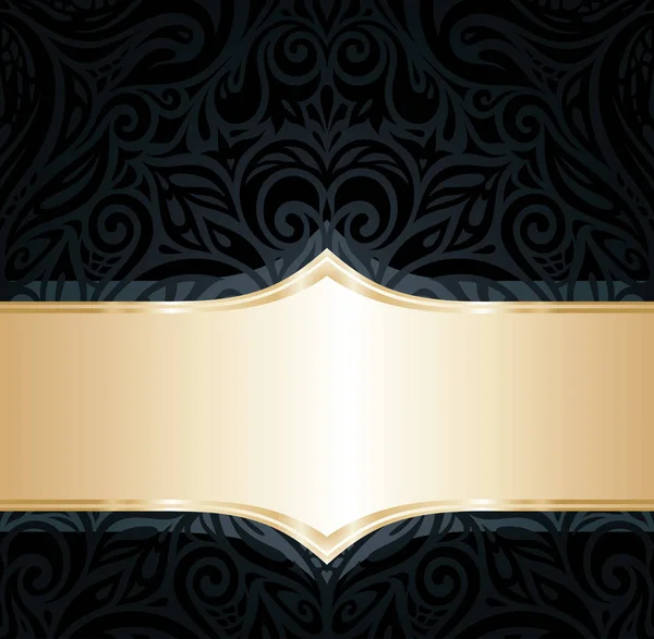 Decorativo Preto Ouro Floral Luxo Papel Parede Fundo Design —  Vetores de Stock