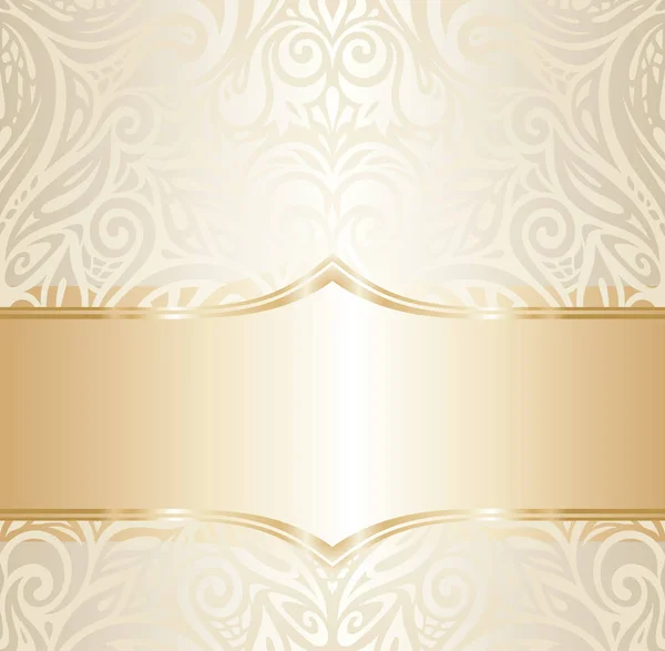 Квіткове Весілля Запрошення Дизайн Шпалер Екрю Золото Порожнім Простором — стоковий вектор