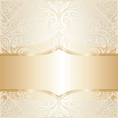 Çiçek düğün davetiyesi duvar kağıdı düğün tasarımında Ekru ve altınla boşluk mandala