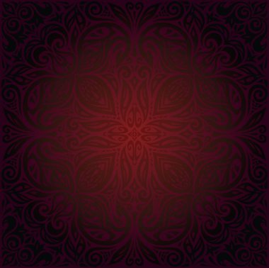 Koyu kahverengi kırmızı mandala duvar kağıdı çiçek vektör tasarım arka plan