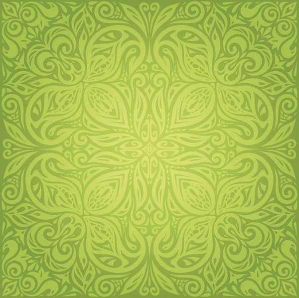 Green Floral Retro Vintage Wallpaper Vector Mandala Design Backround — Stock Vector