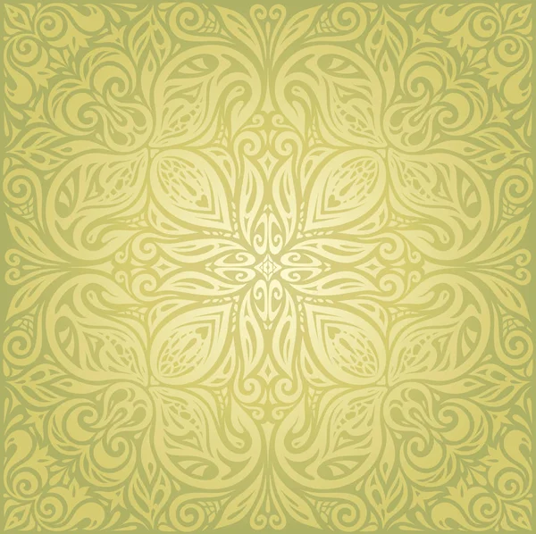 Green Floral Vintage Wallpaper Vector Background Design — Stock Vector