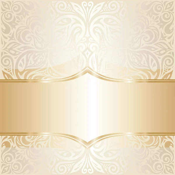 Floral Γάμος Πρόσκληση Ταπετσαρία Γάμο Σχεδιασμό Εκρού Χρυσό Κενό Διάστημα — Διανυσματικό Αρχείο