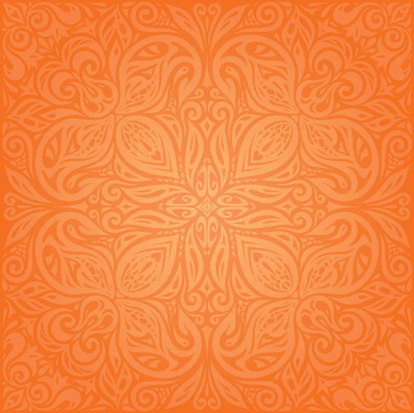 Floral Orange Retro Style Colorful Wallpaper Background Mandala Design — Stock Vector
