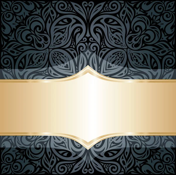Dekorative Schwarz Gold Florale Luxus Tapete Hintergrunddesign — Stockvektor