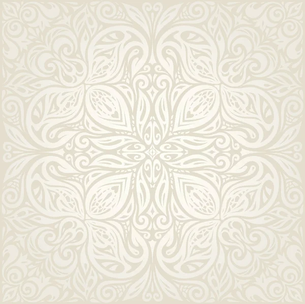 結婚式の花装飾ヴィンテージ背景エクリュ Bege 淡い壁紙パターン設計マンダラ — ストックベクタ