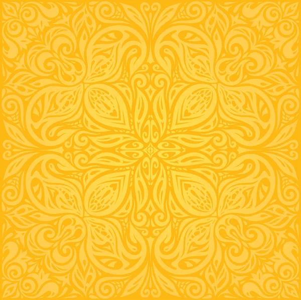 Amarelo Colorido Floral Papel Parede Fundo Mandala Padrão Design —  Vetores de Stock