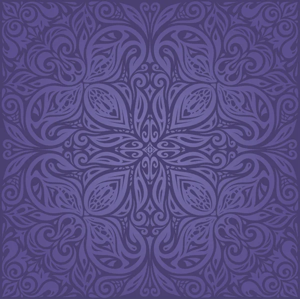 Violet Purple Floral Vintage Seamless Pattern Background Mandala Design — Stock Vector