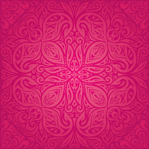 Red Floral Vector Pattern Wallpaper Mandala Design Background — Stock Vector