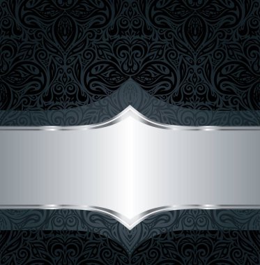 Dekoratif siyah ve gümüş çiçek lüks duvar kağıdı arka plan desen tasarım