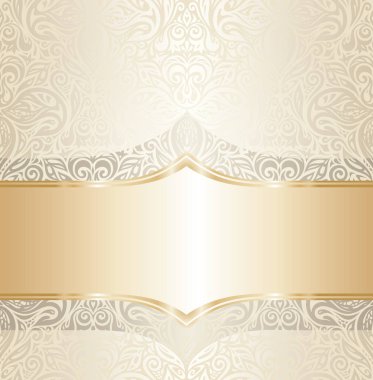 Çiçek düğün davetiyesi duvar kağıdı eğilim tasarımında Ekru ve boşluk ile altın