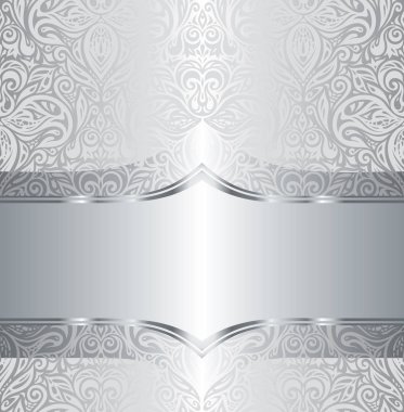 Gümüş parlak çiçek vintage desenli duvar kağıdı arka plan tasarımı