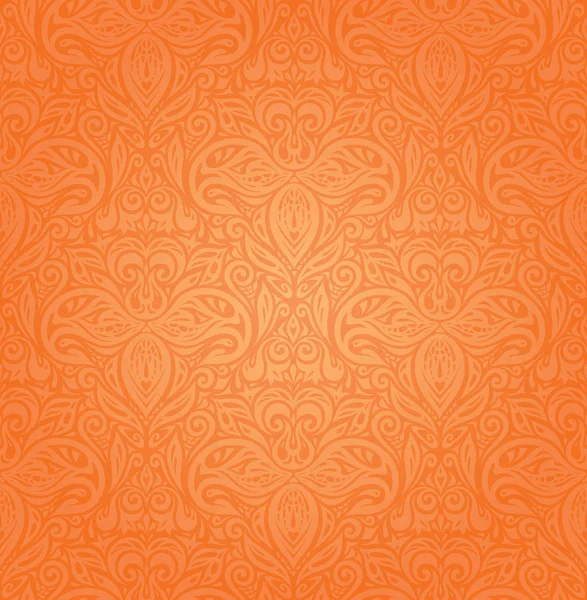 Floral Orange Retro Style Colorful Wallpaper Background Design — Stock Vector
