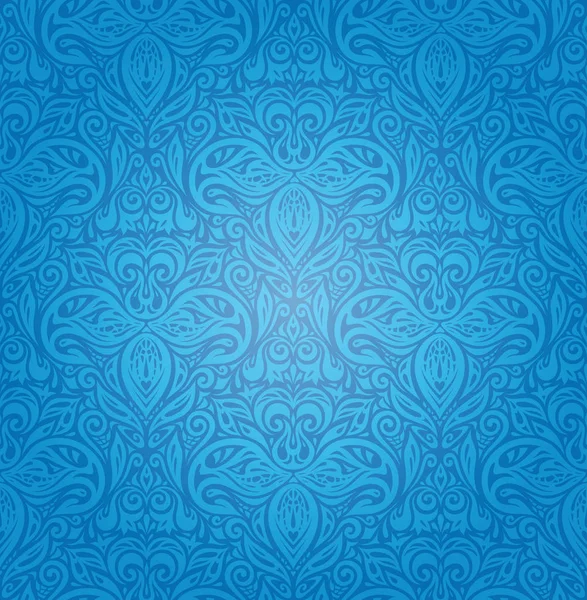 Azul Vintage Sem Costura Papel Parede Design Fundo Com Flores — Vetor de Stock