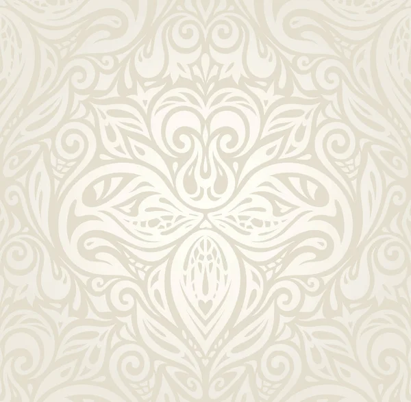 Casamento Floral Decorativo Vintage Fundo Ecru Bege Pálido Papel Parede — Vetor de Stock