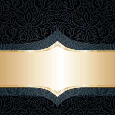 Dekoratif siyah ve altın çiçek lüks duvar kağıdı arka plan tasarımı vintage tarzı