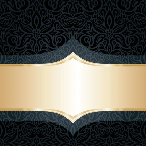 Διακοσμητικό Μαύρο Χρυσό Λουλουδάτο Πολυτελή Ταπετσαρία Φόντο Σχεδιασμό Στυλ Vintage — Διανυσματικό Αρχείο