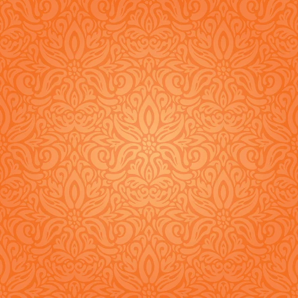 Oranje Retro Stijl Kleurrijke Behang Achtergrond Bloemmotief Vintage Stijl — Stockvector