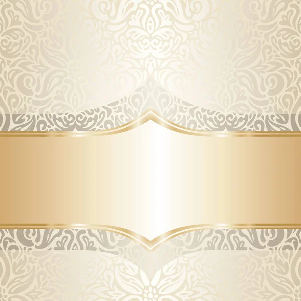 Floral Wedding Invitation Wallpaper Trend Design Ecru Gold Blank Space — Stock Vector