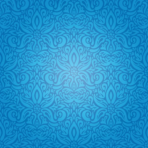 Blue Vintage Seamless Wallpaper Background Design Decorative Flowers — Stock Vector