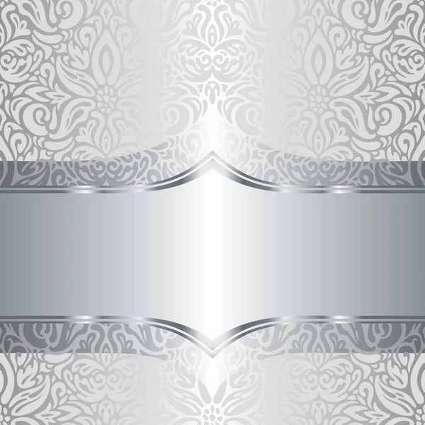 Silver Shiny Floral Vintage Pattern Wallpaper Background Design — Stock Vector
