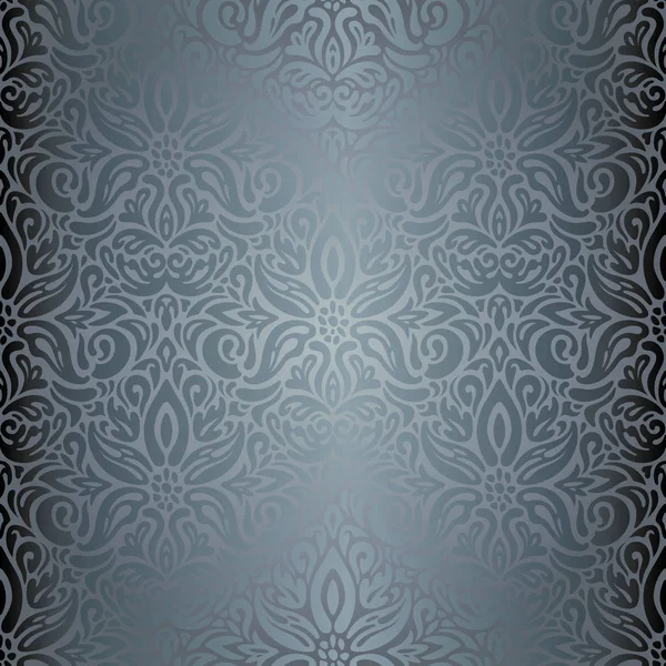 Stříbrný Květinový Lesklé Dekorativní Sváteční Vinobraní Tapety Pozadí Návrhu — Stockový vektor
