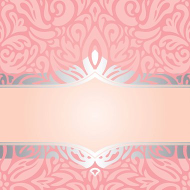 Pembe ve gümüş retro dekoratif davet trendy vektör duvar kağıdı tasarımı vintage tarzı nazik