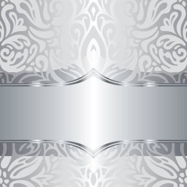 Gümüş parlak çiçek vintage desenli duvar kağıdı arka plan tasarımı