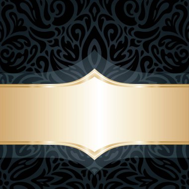 Dekoratif siyah ve altın çiçek lüks duvar kağıdı curvy arka plan tasarımı vintage tarzı